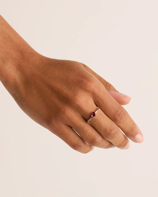 0.50 CT Oval Red Ruby and Lab Made Diamond Trilogy Engagement Ring 2