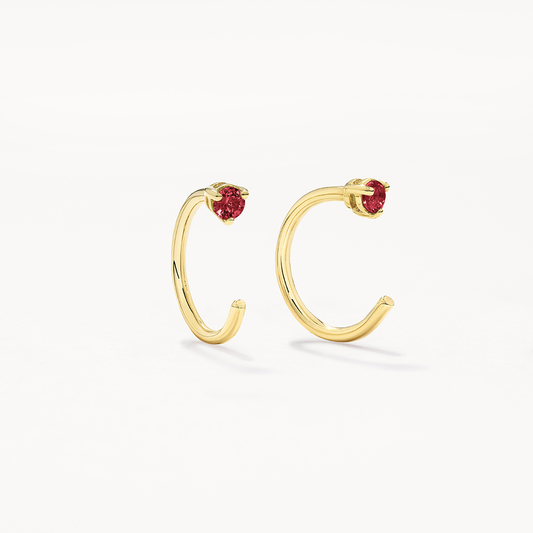 Gleaming 0.06 TCW Ruby Half Open Hoop Earrings in Gold 1