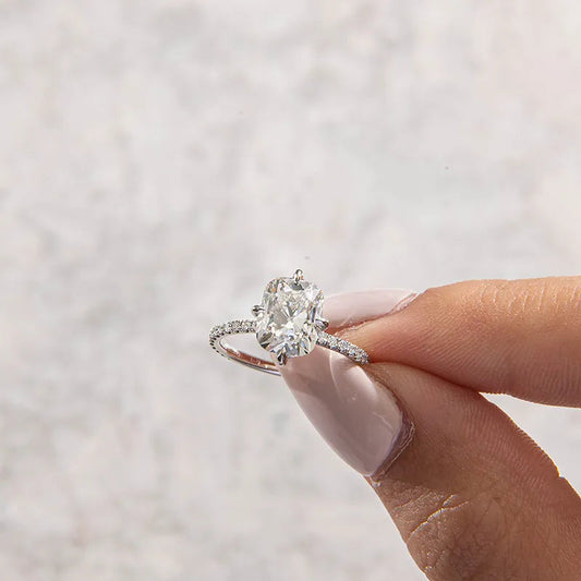Pave-Elongated Cushion Lab Grown Diamond Engagement Ring