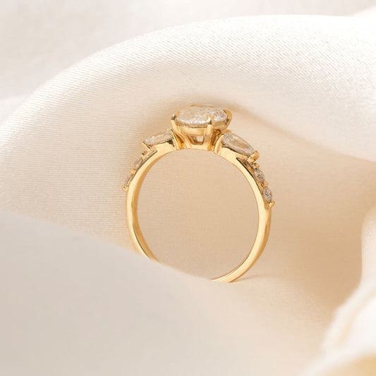 Three Stone & Dainty Pave-2.0 CT Oval Lab Grown Diamond Engagement Ring