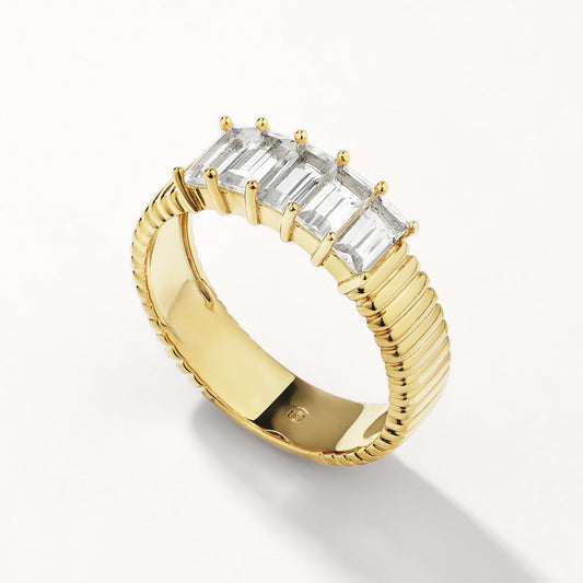 0.11 TCW Baguette Lab Grown Diamond 5 Stone Gold Wedding Band 1