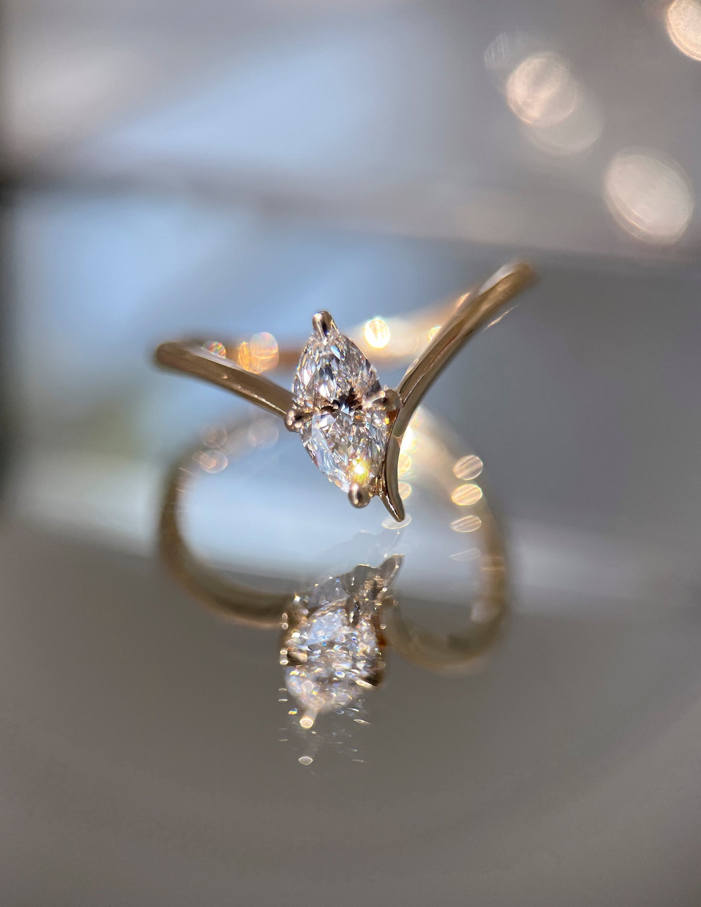 Solitaire Asymmetrical Band-Marquise Lab Grown Diamond Engagement Ring