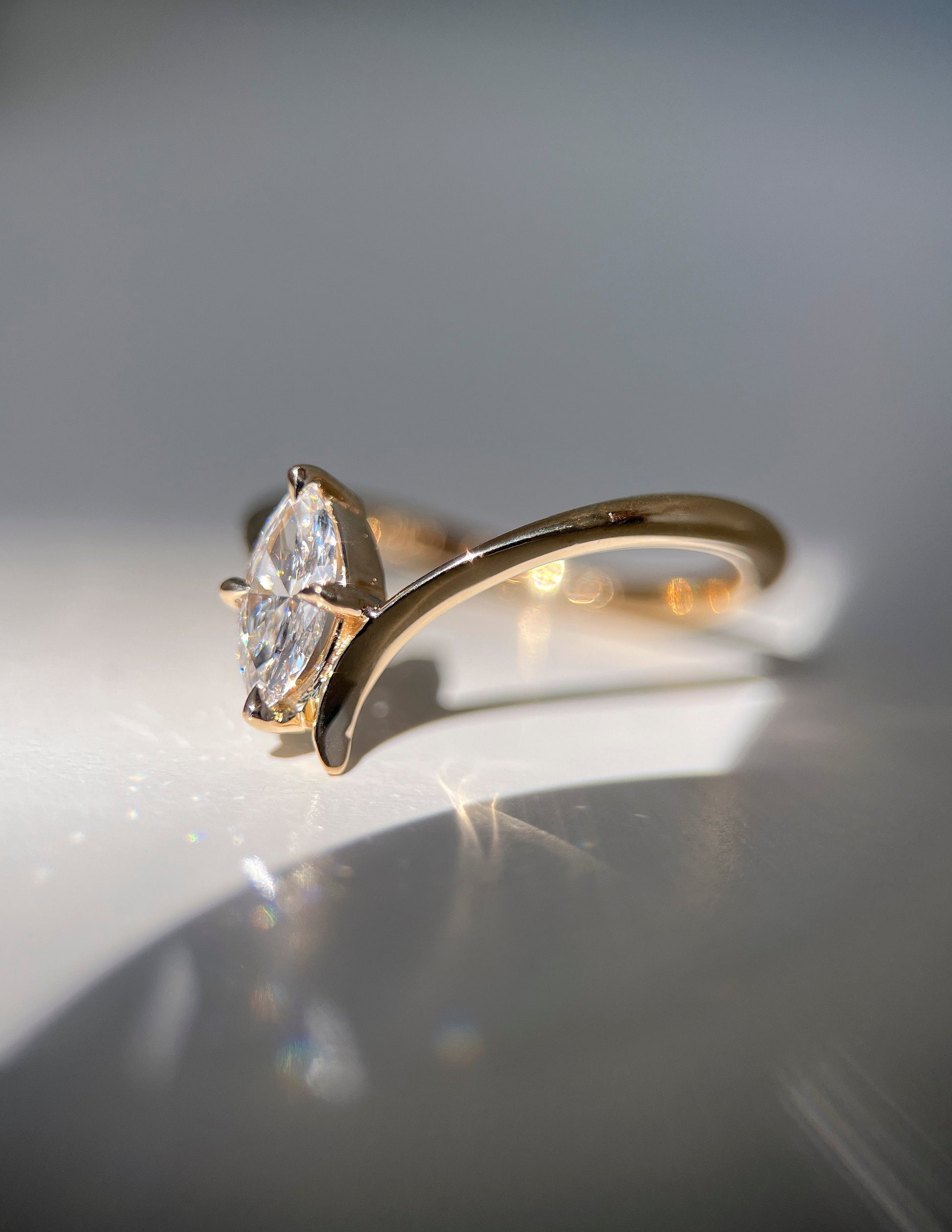 Solitaire Asymmetrical Band-Marquise Lab Grown Diamond Engagement Ring