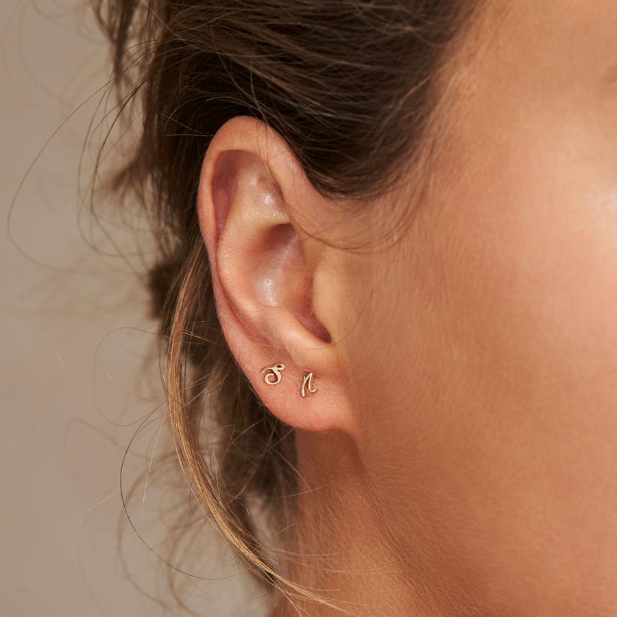 Letter Initial Single Stud Earring 8