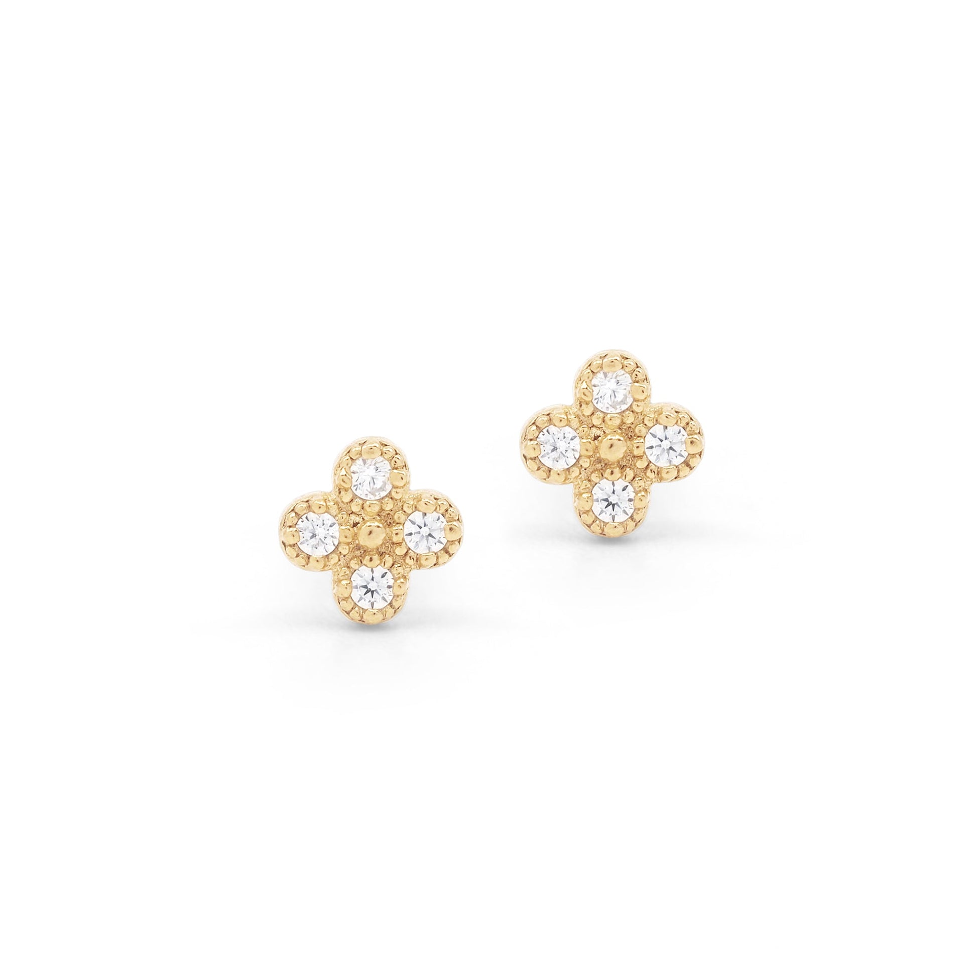 0.05 TCW Round Lab Grown Diamond Floral Stud Earrings 3