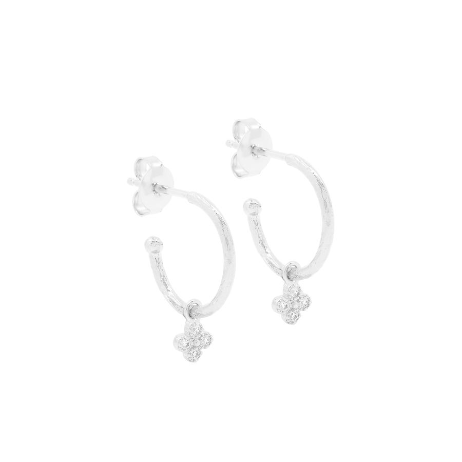 0.05 TCW Round Lab Grown Diamond Floral Drop Hoop Earrings 1