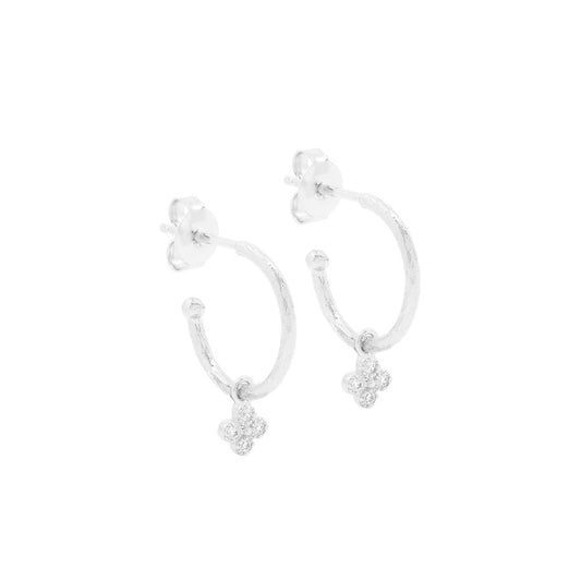 0.05 TCW Round Lab Grown Diamond Floral Drop Hoop Earrings