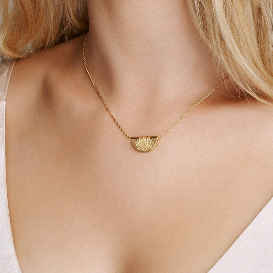 Elegant Lotus Pendant Necklace in Gold Finish