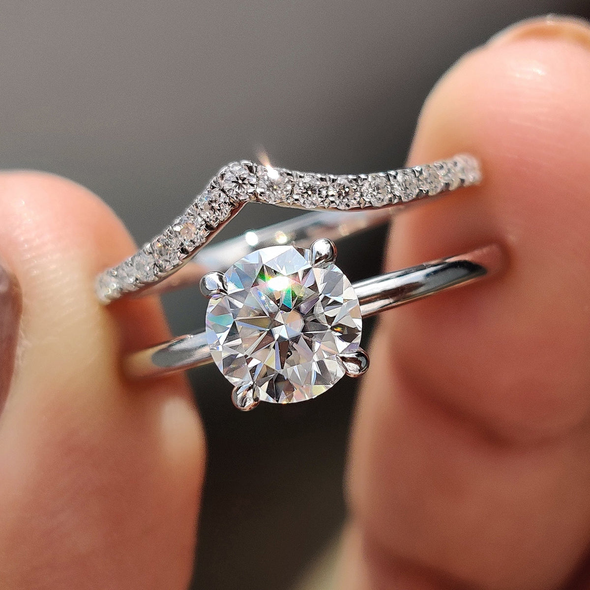 Solitaire Cathedral- 1.8 CT Cushion Lab Grown Diamond Wedding Band