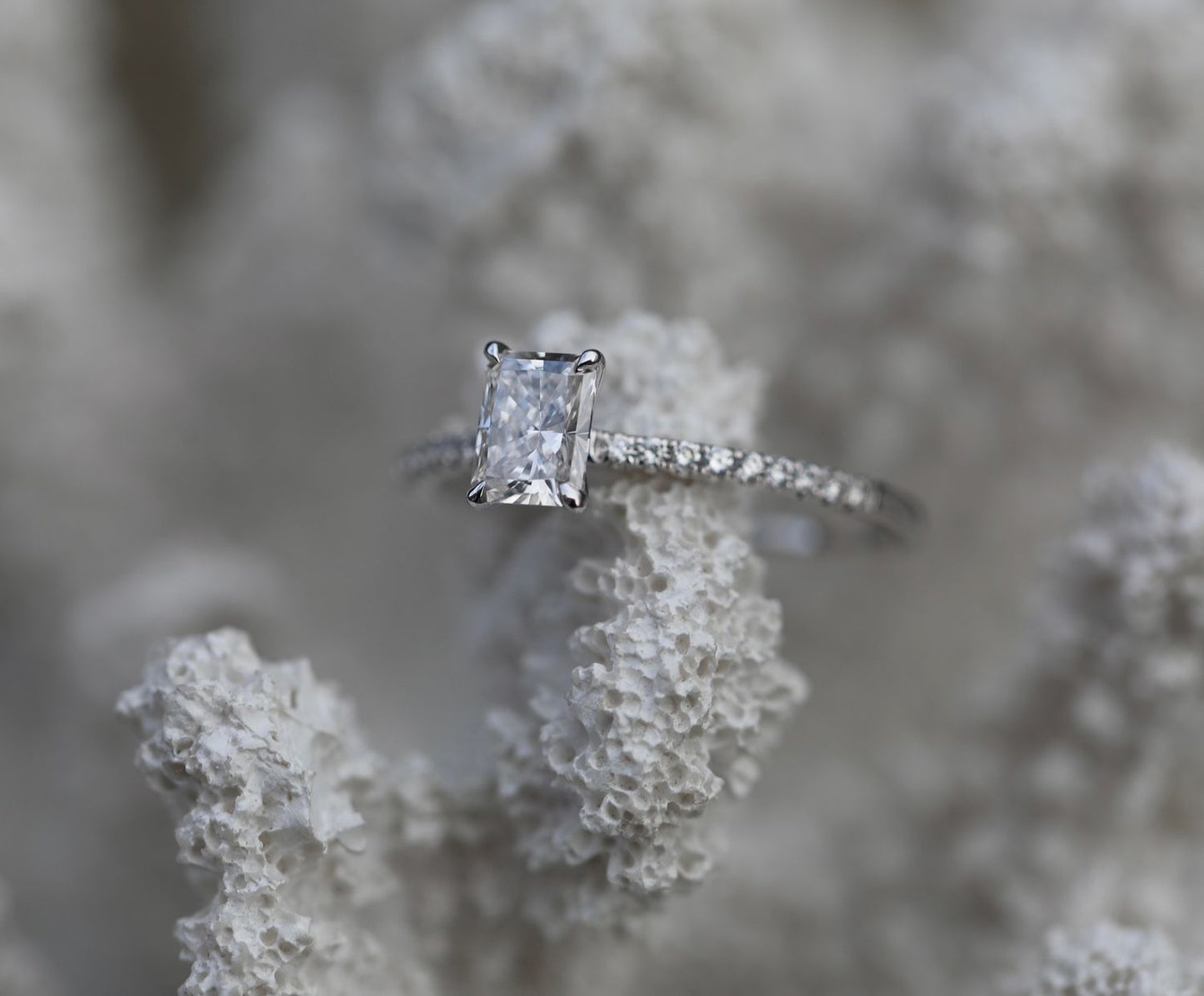 0.7 CT Radiant Cut Lab-Grown Diamond Pave Engagement Ring 3
