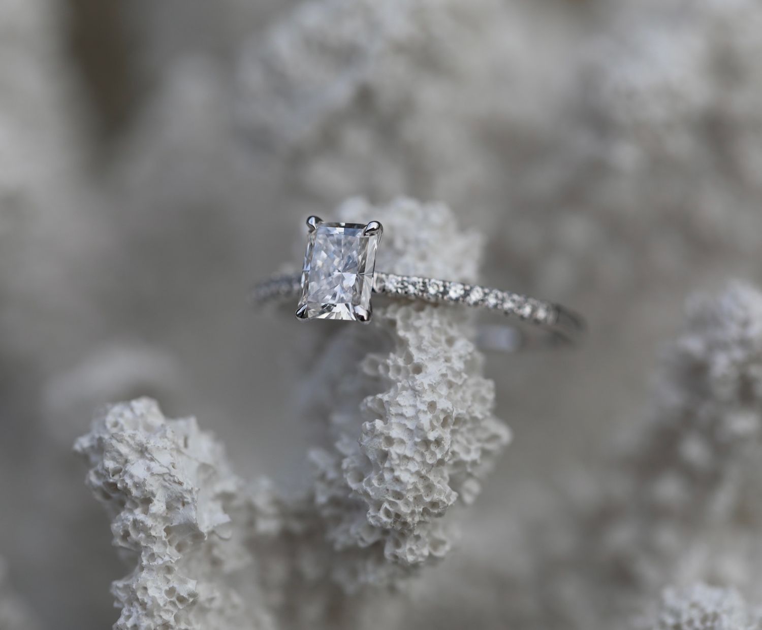 0.7 CT Radiant Cut Lab-Grown Diamond Pave Engagement Ring 3