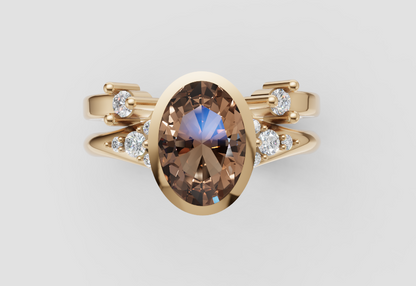 Custom Listing For Leslie-1.51 CT Fancy Brown Oval Cut Bezel & Cluster Style Lab Grown Diamond Engagement Ring