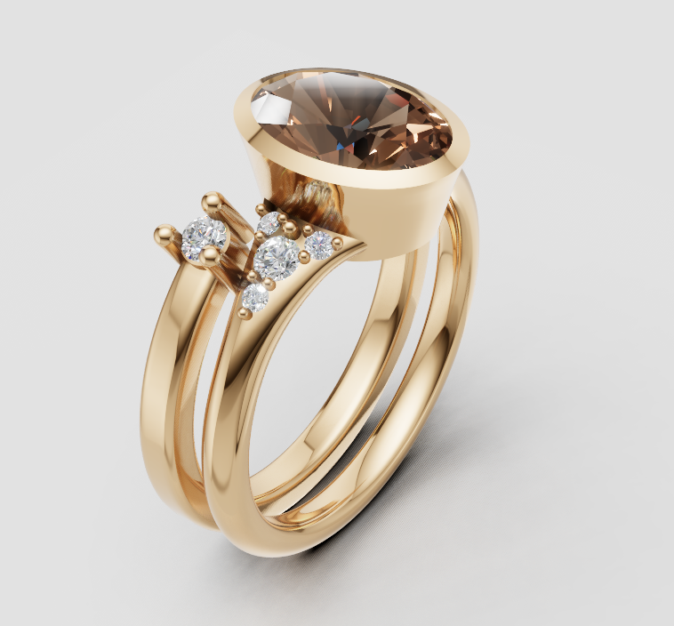 Custom Listing For Leslie-1.51 CT Fancy Brown Oval Cut Bezel & Cluster Style Lab Grown Diamond Engagement Ring