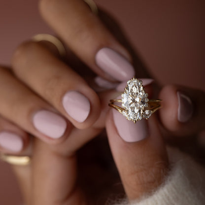Halo & Triple Prong Style-Marquise Lab Grown Diamond Engagement Ring