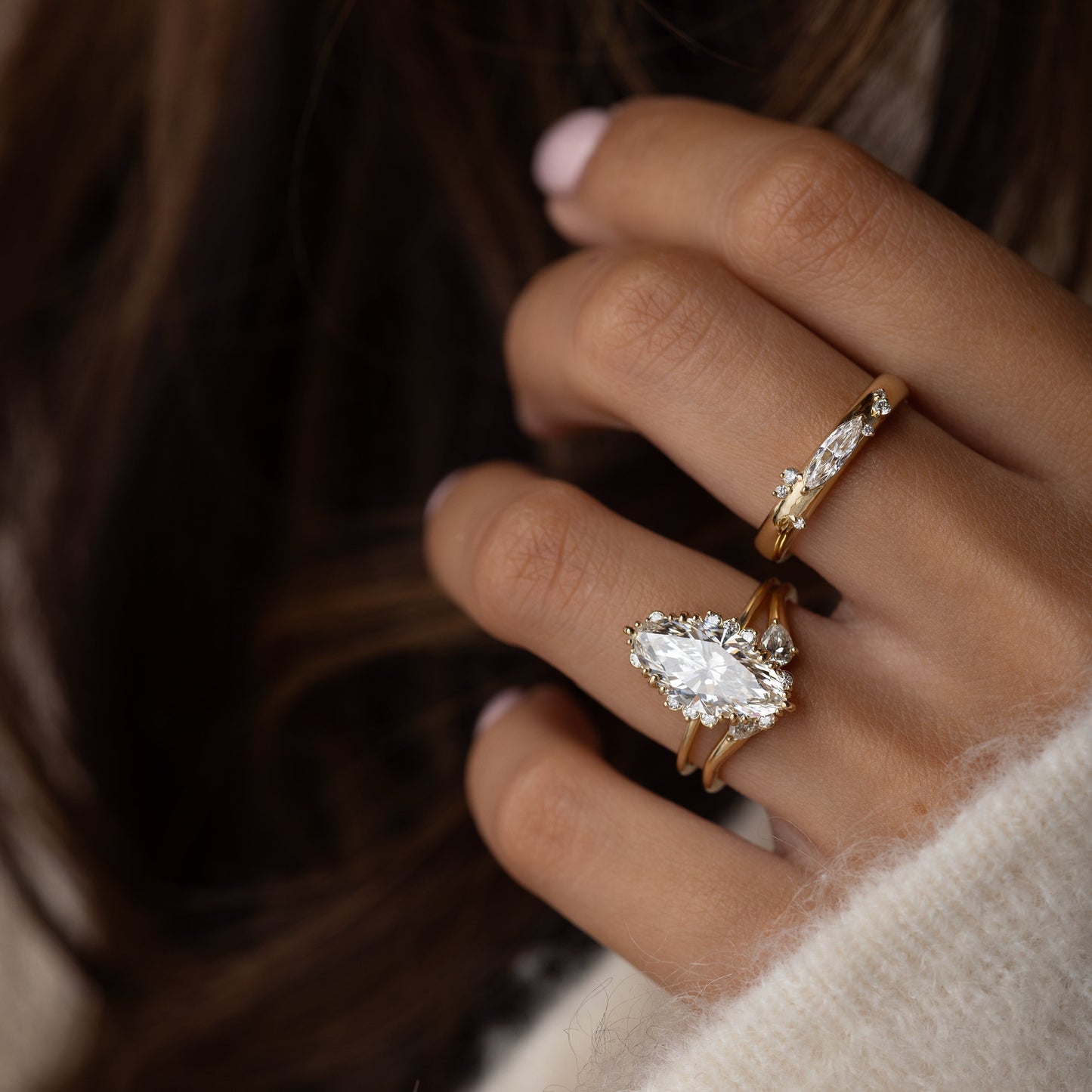 Halo & Triple Prong Style-Marquise Lab Grown Diamond Engagement Ring