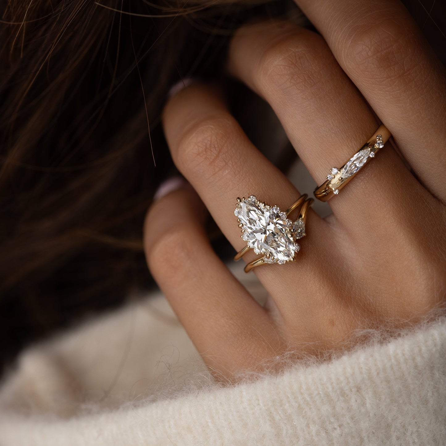 Halo & Triple Prong Style-Marquise Lab Grown Diamond Engagement Ring