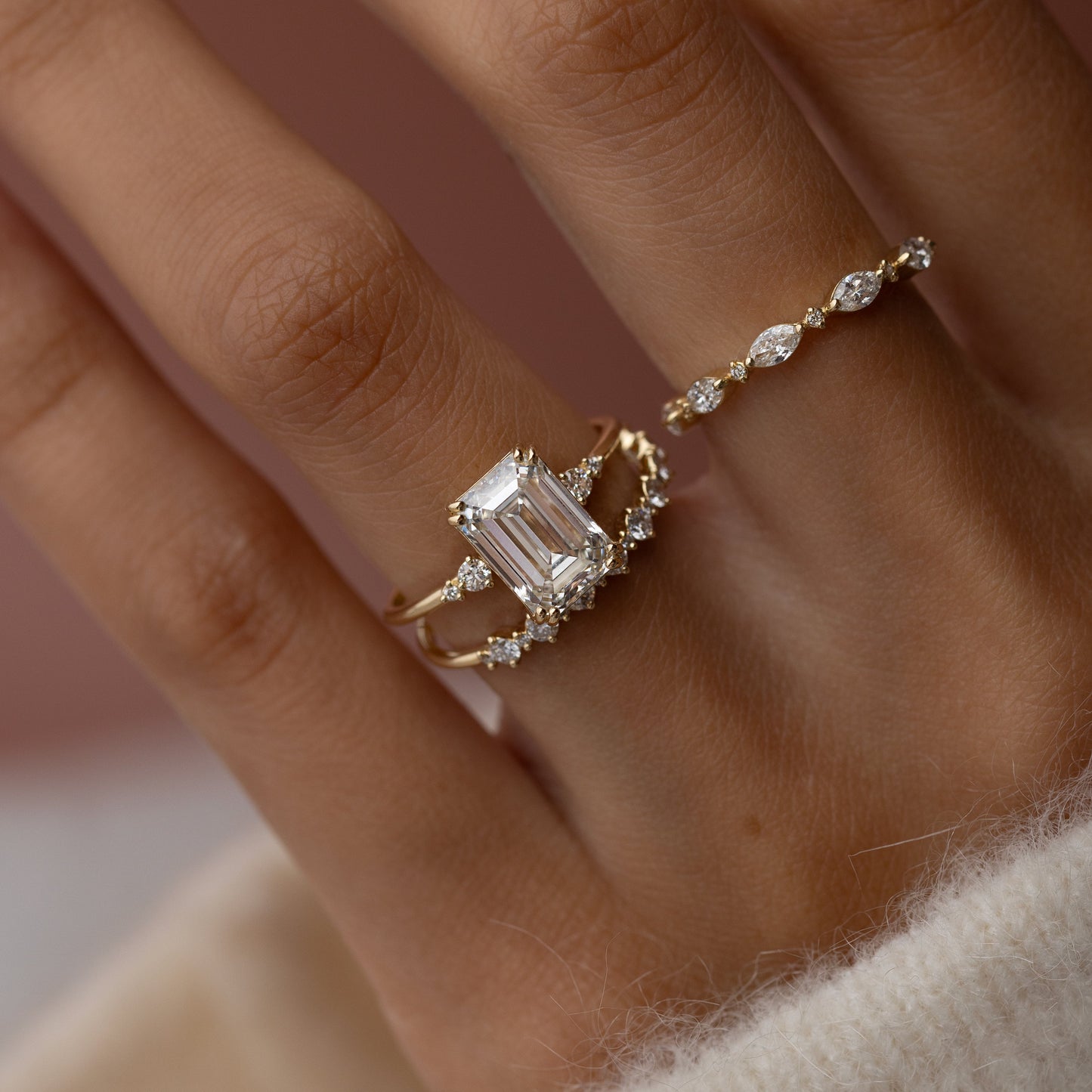Cluster-Emerald Lab Grown Diamond Engagement Ring