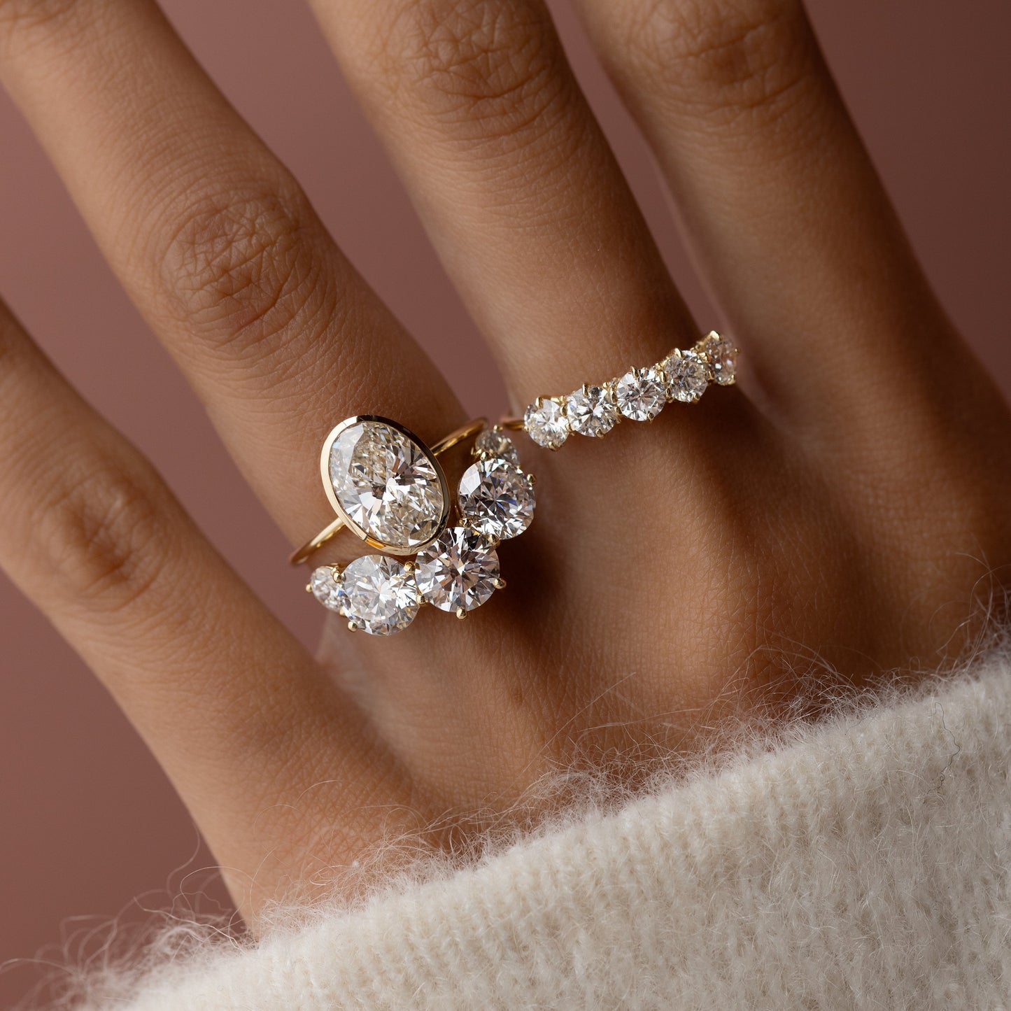Bezel with Hidden Stones-Oval Lab Grown Diamond Engagement Ring