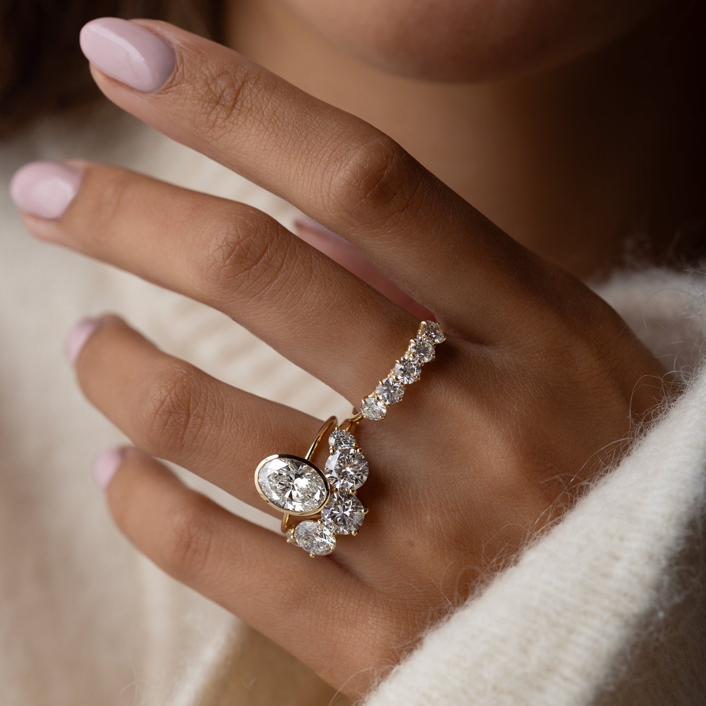 Bezel Hidden Stone-Oval Lab Grown Diamond Engagement Ring