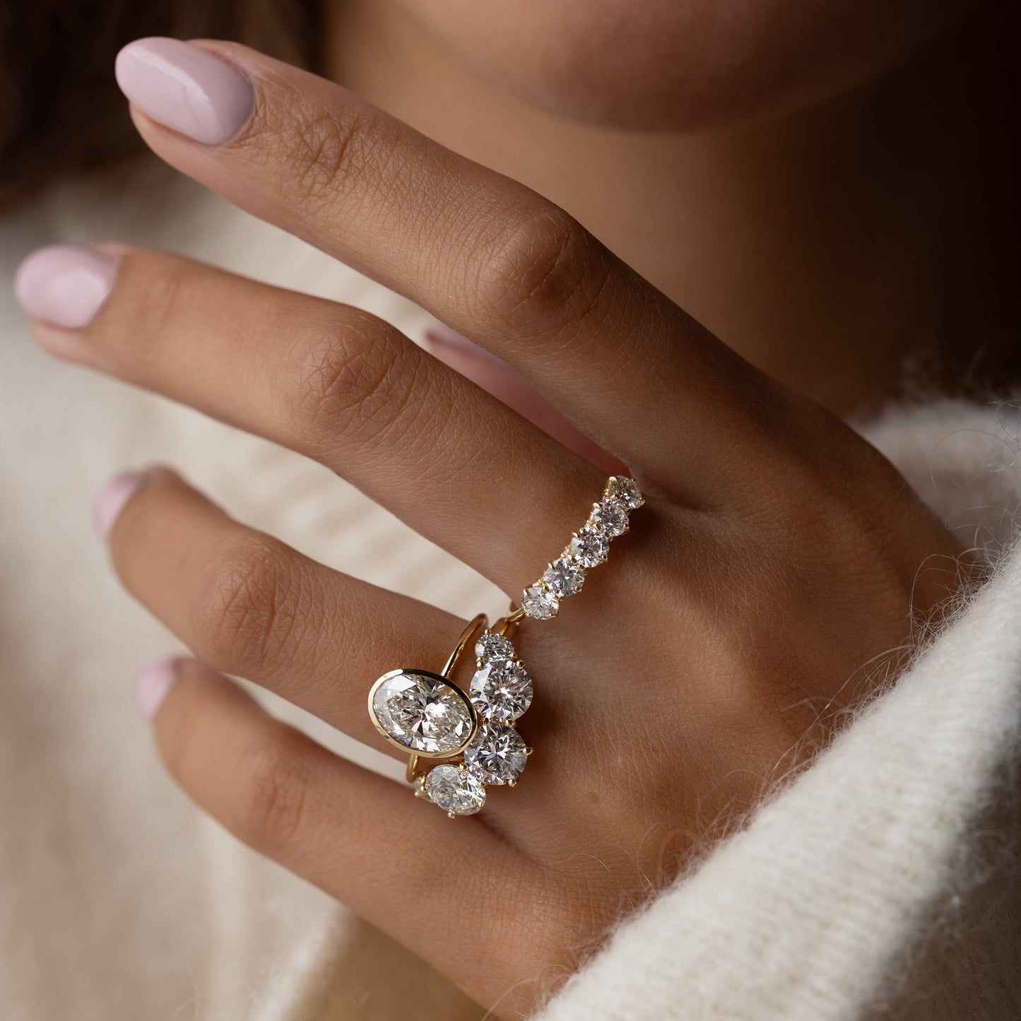 Bezel with Hidden Stones-Oval Lab Grown Diamond Engagement Ring