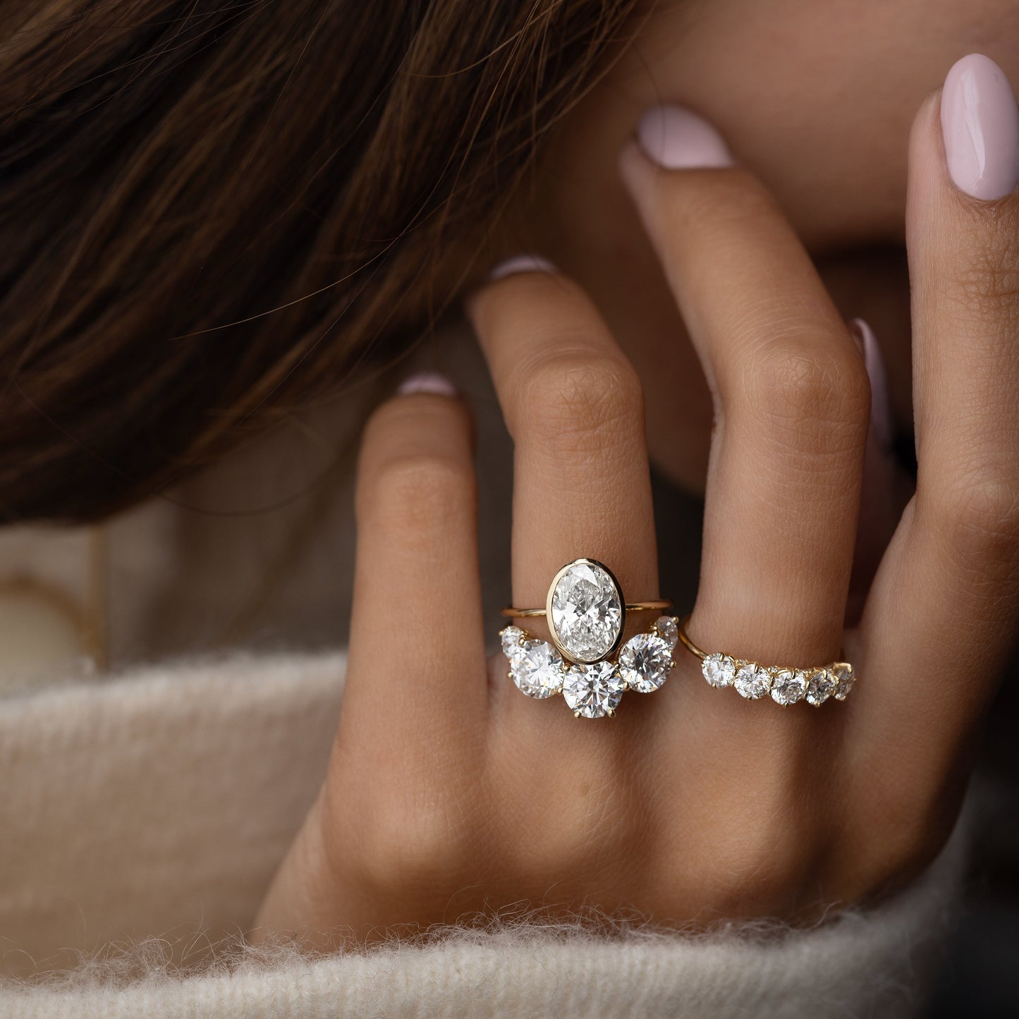 Bezel Hidden Stone-Oval Lab Grown Diamond Engagement Ring
