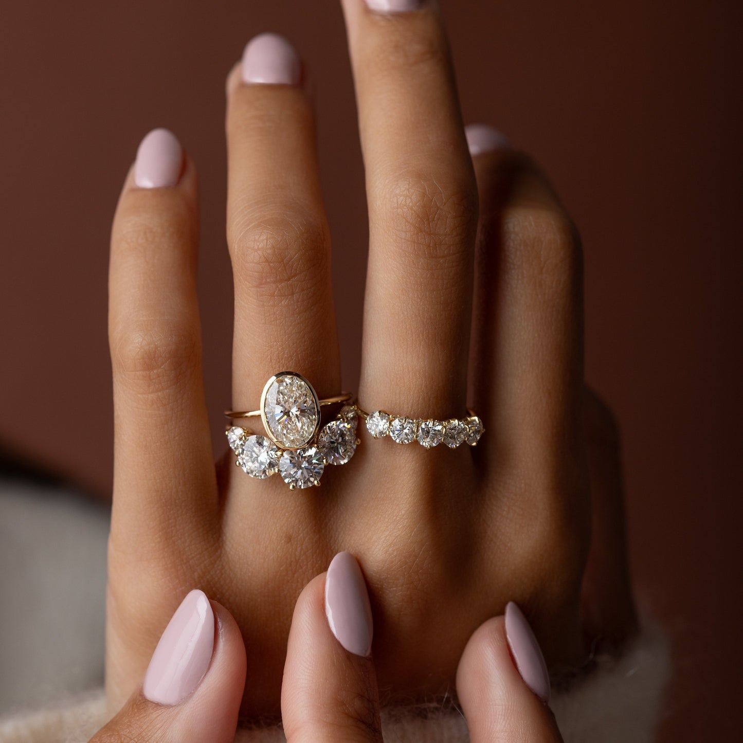 Bezel with Hidden Stones-Oval Lab Grown Diamond Engagement Ring