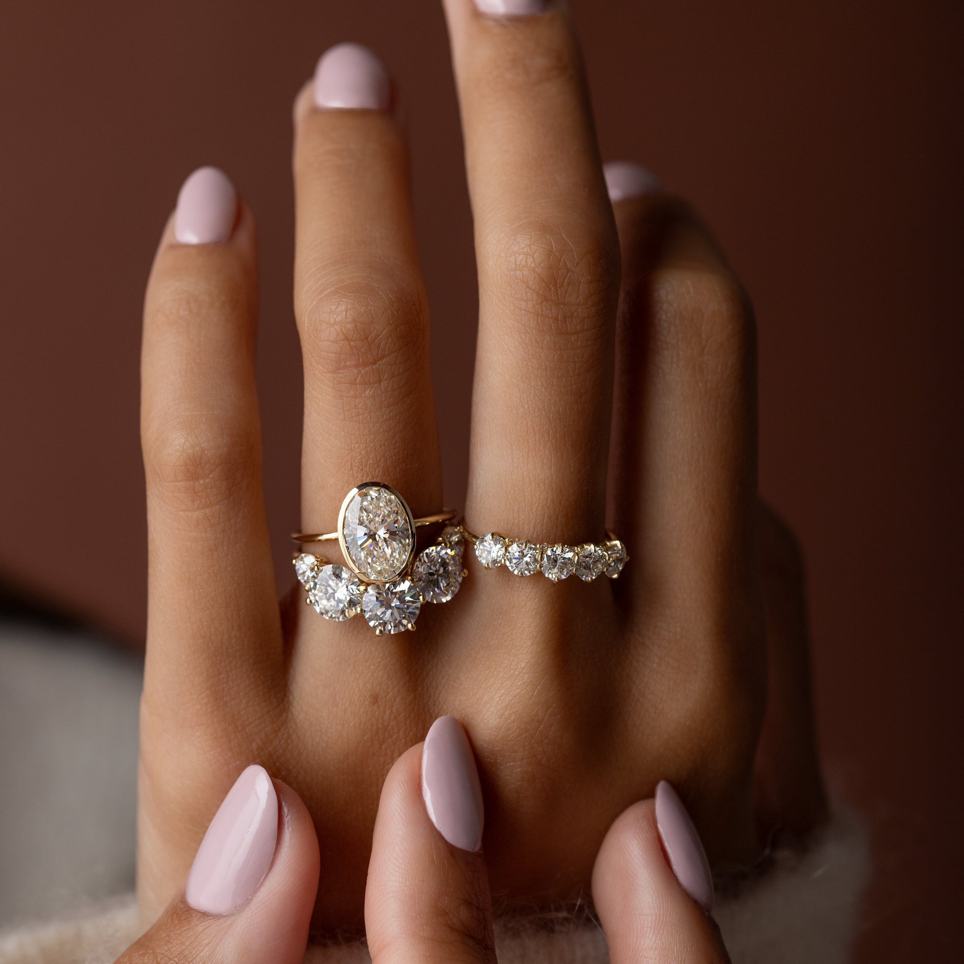 Bezel with Hidden Stones-Oval Lab Grown Diamond Engagement Ring