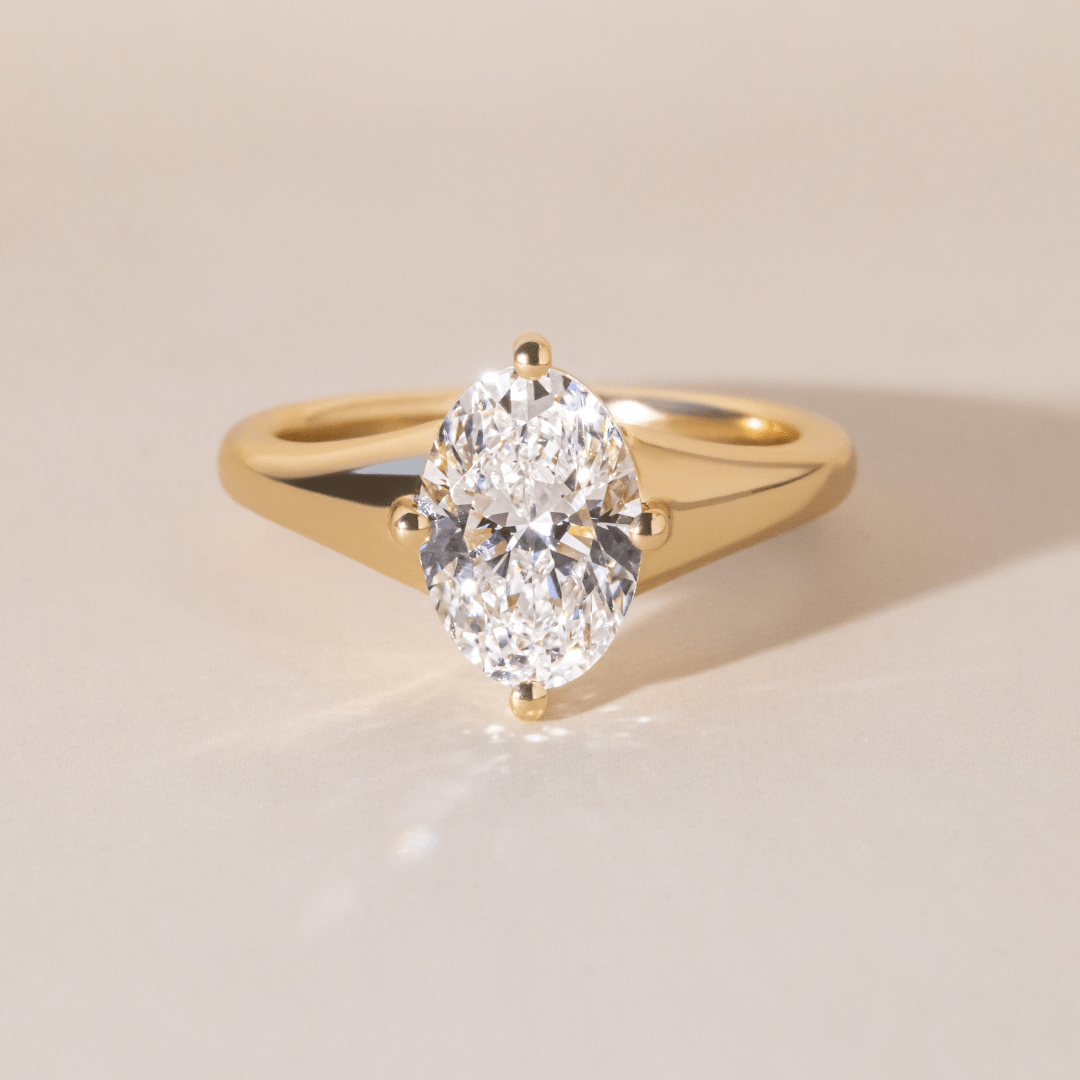 Solitaire & Thick Gold Band-Oval Lab Grown Diamond Engagement Ring