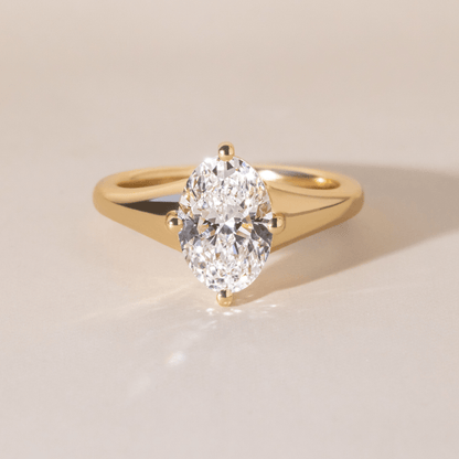 Solitaire & Thick Gold Band-Oval Lab Grown Diamond Engagement Ring