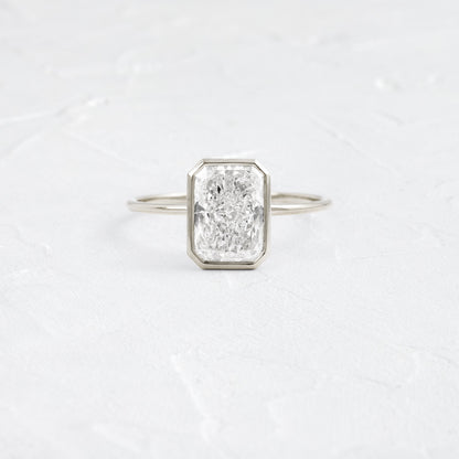 Solitaire Bezel with Hidden Stone-Radiant Lab Grown Diamond Engagement Ring