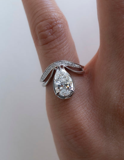 Solitaire Tear Drop Shank-Pear Lab Grown Diamond Engagement Ring