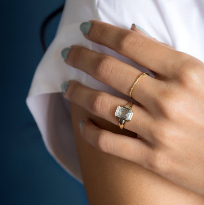 Bezel Tapered Shank with Hidden Stones-Emerald Lab Grown Diamond Engagement Ring