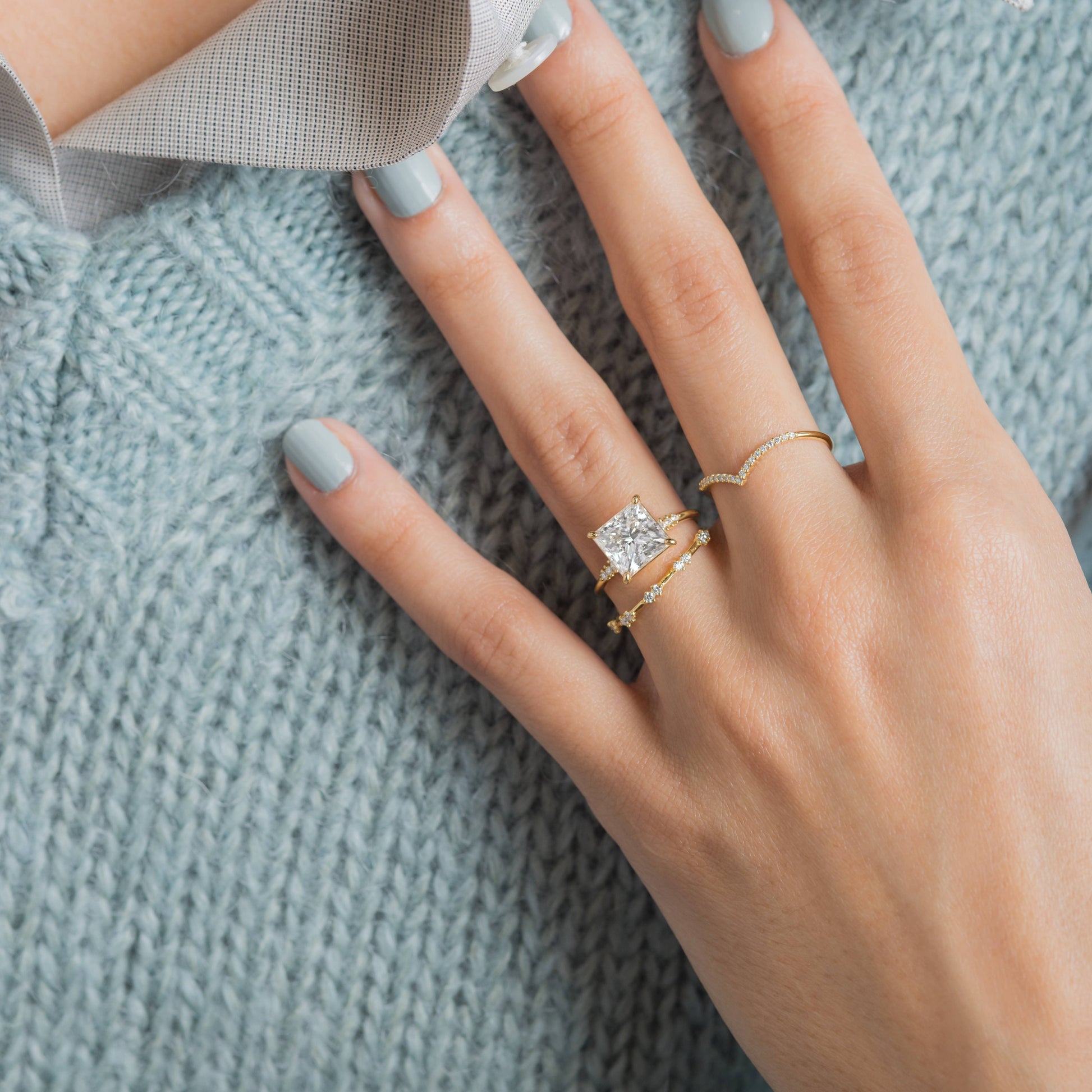 Solitaire & Pave-Princess Lab Grown Diamond Engagement Ring