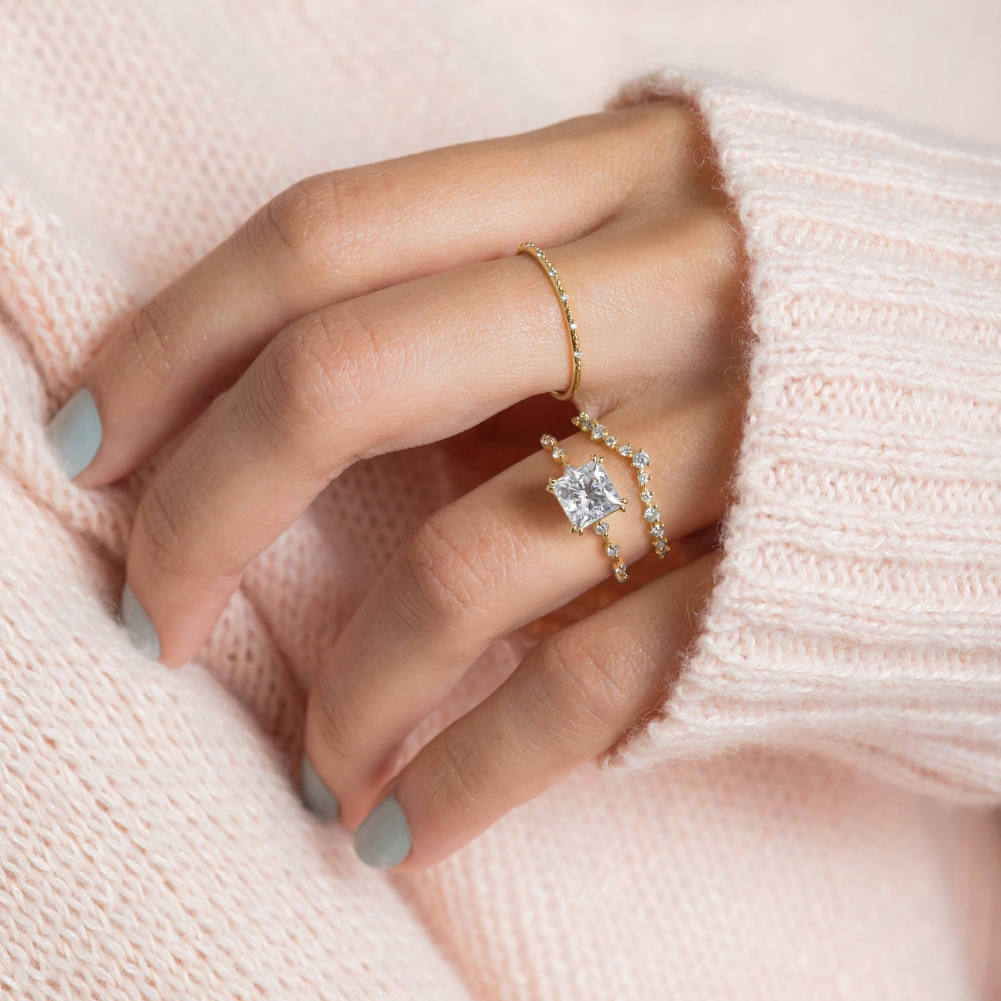 Pave-Princess Lab Grown Diamond Engagement Ring