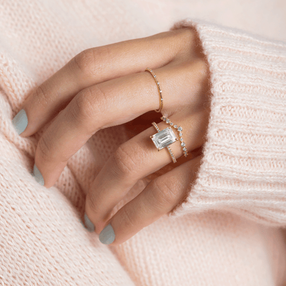 Pave-Emerald Lab Grown Diamond Engagement Ring