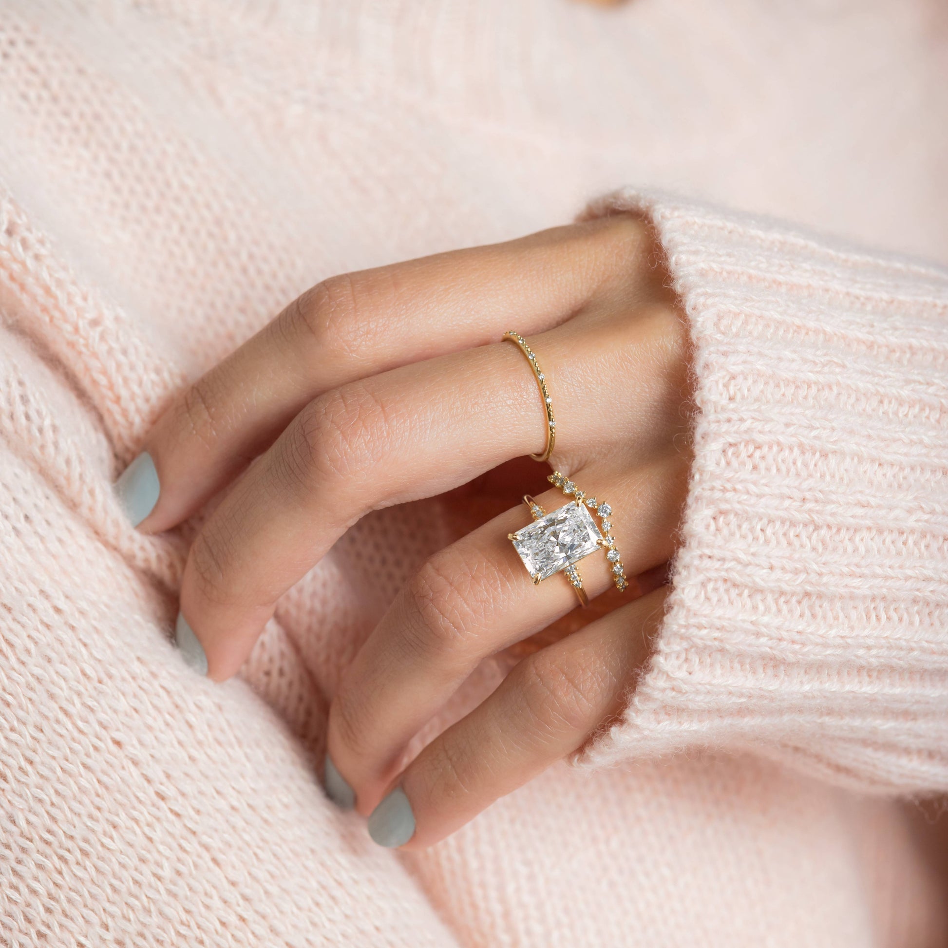 Pave Style-Radiant Lab Grown Diamond Engagement Ring