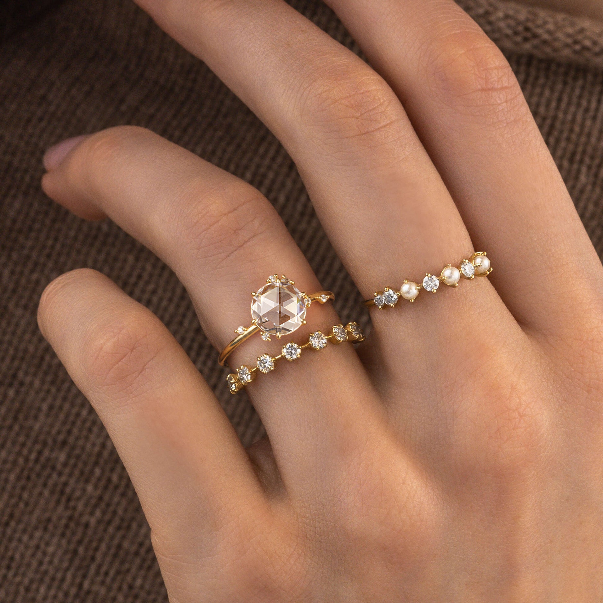 Cluster-Rose Cut Lab Grown Diamond Engagement Ring