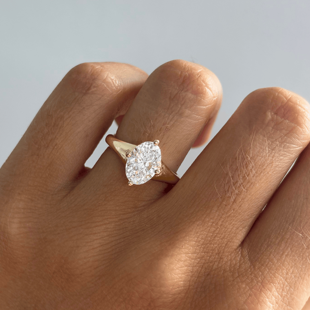 Solitaire & Thick Gold Band-Oval Lab Grown Diamond Engagement Ring