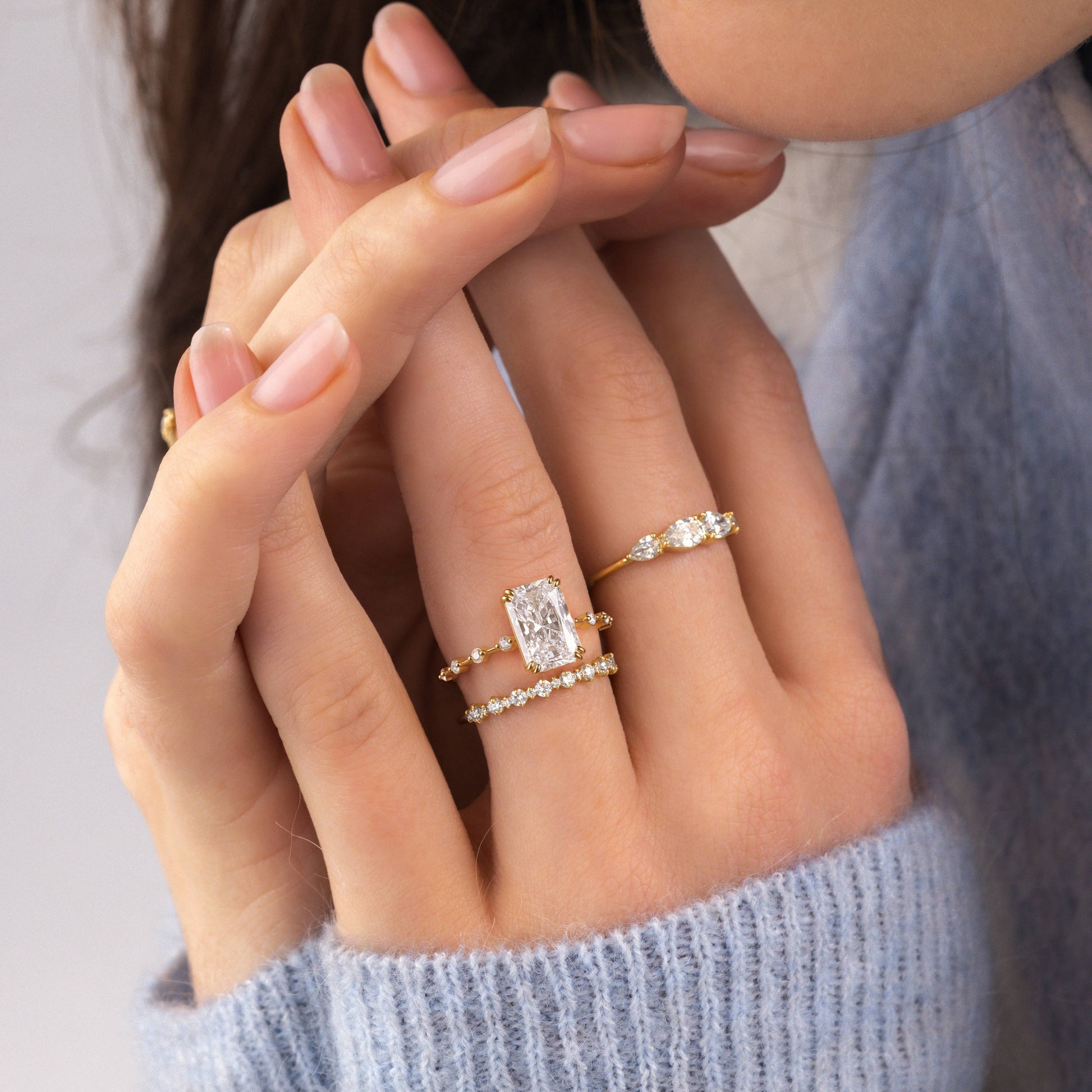Pave-Radiant Lab Grown Diamond Engagement Ring