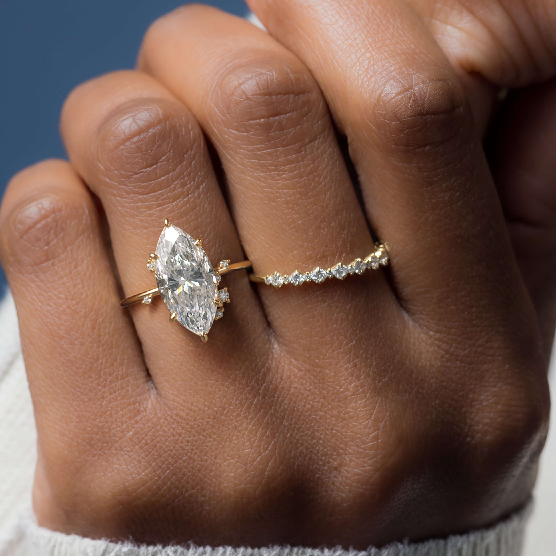 Cluster-Marquise Lab Grown Diamond Engagement Ring
