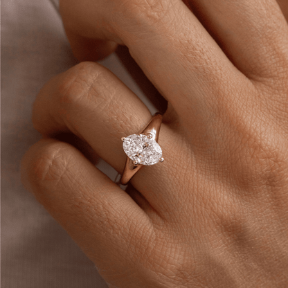 Solitaire & Thick Gold Band-Oval Lab Grown Diamond Engagement Ring