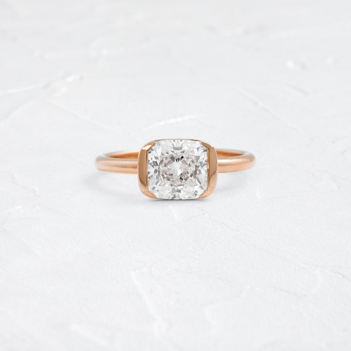 Half Bezel & East West-Elongated Cushion Lab Grown Diamond Engagement Ring