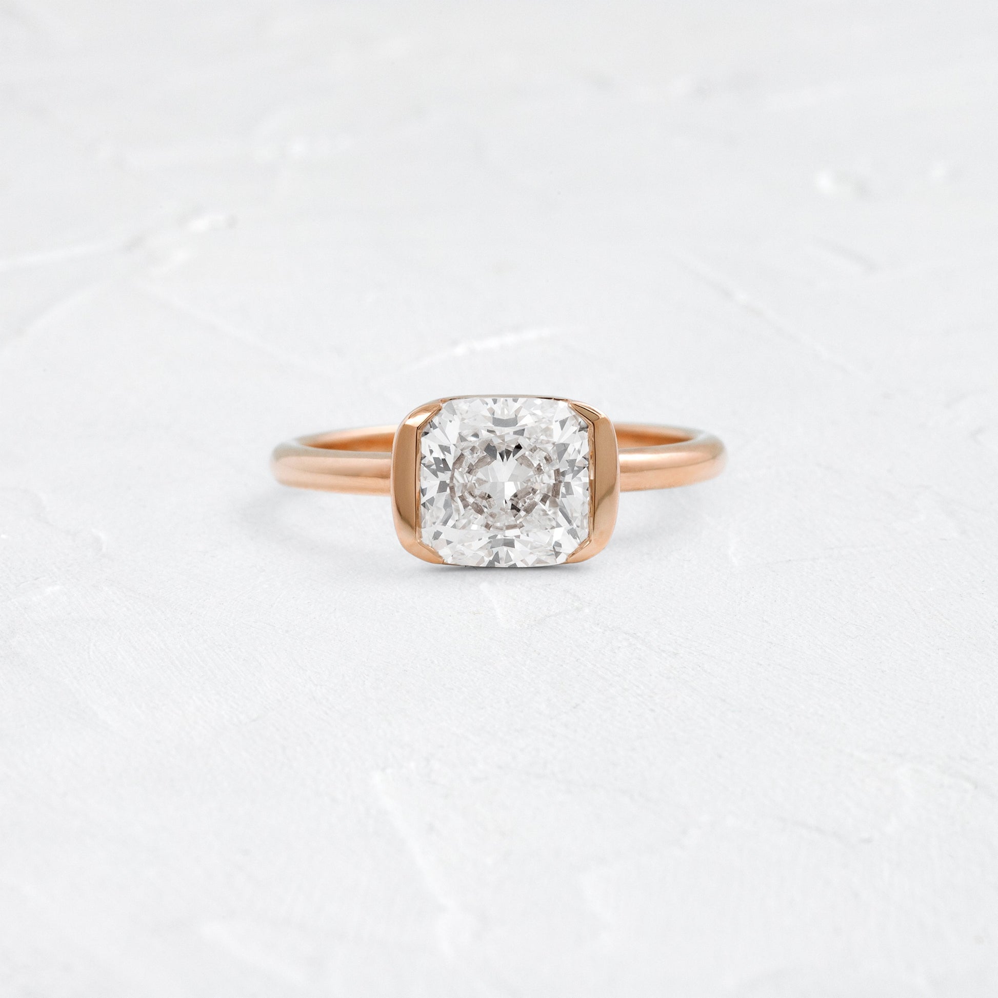 Half Bezel & East West-Elongated Cushion Lab Grown Diamond Engagement Ring