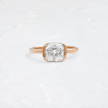 Half Bezel & East West-Elongated Cushion Lab Grown Diamond Engagement Ring