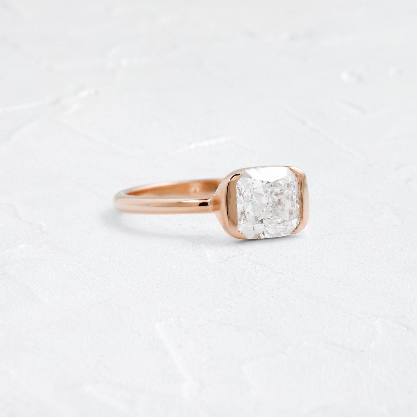 Half Bezel & East West-Elongated Cushion Lab Grown Diamond Engagement Ring