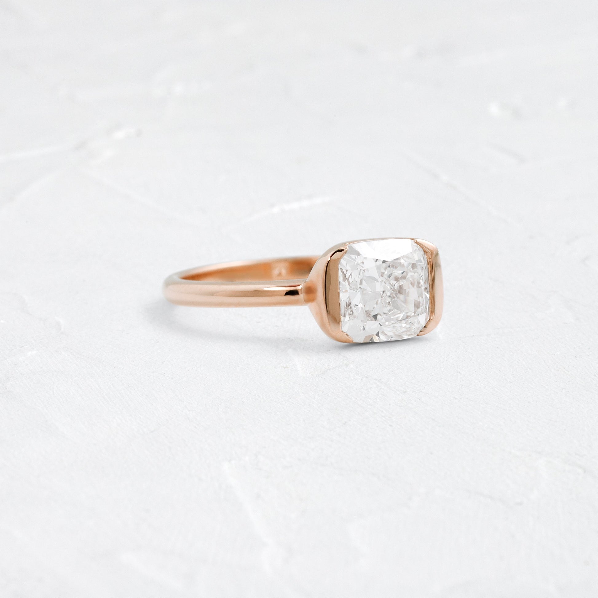 Half Bezel & East West-Elongated Cushion Lab Grown Diamond Engagement Ring