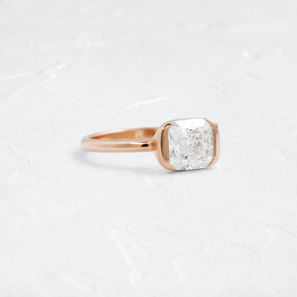 Half Bezel & East West-Elongated Cushion Lab Grown Diamond Engagement Ring
