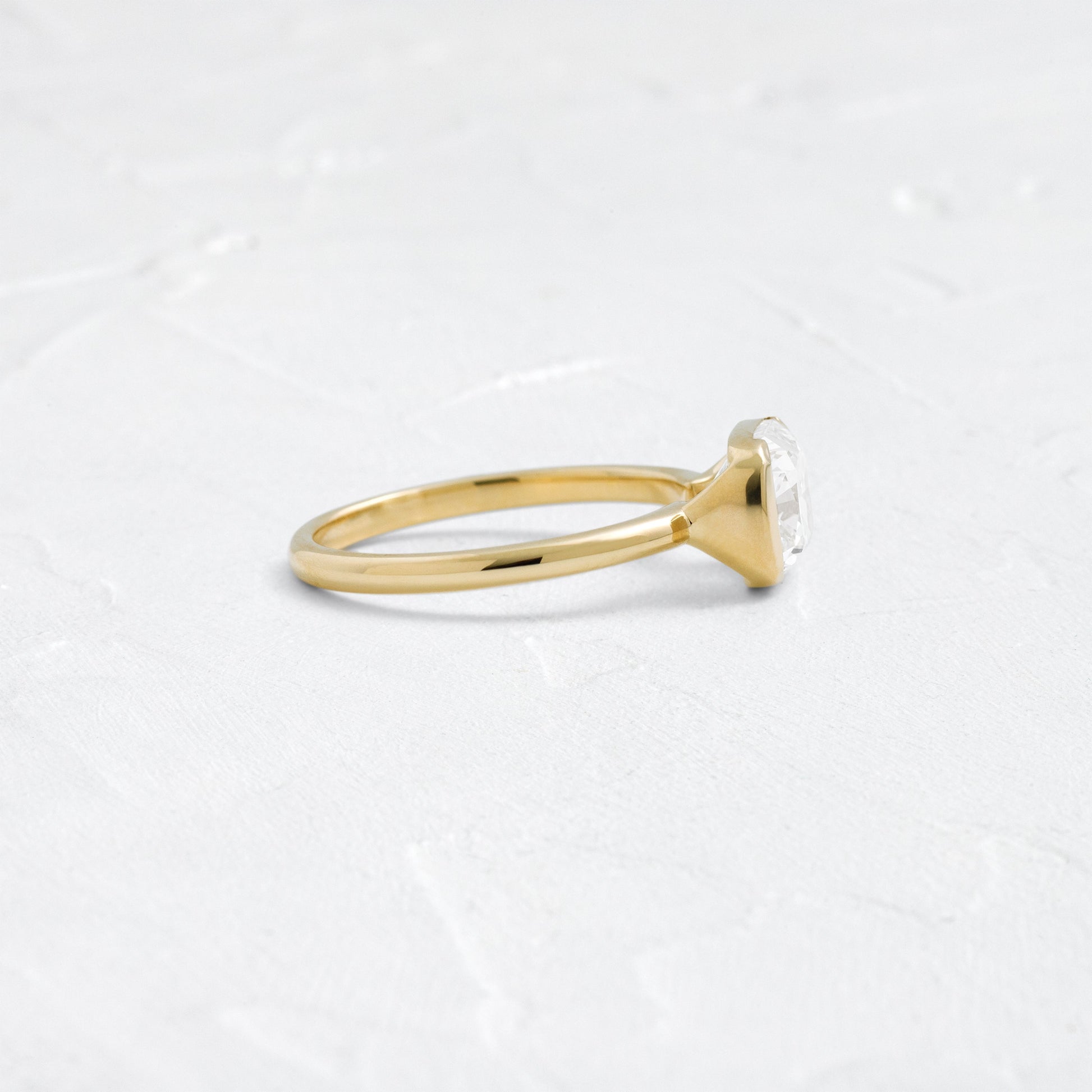 Half Bezel & East West-Elongated Cushion Lab Grown Diamond Engagement Ring