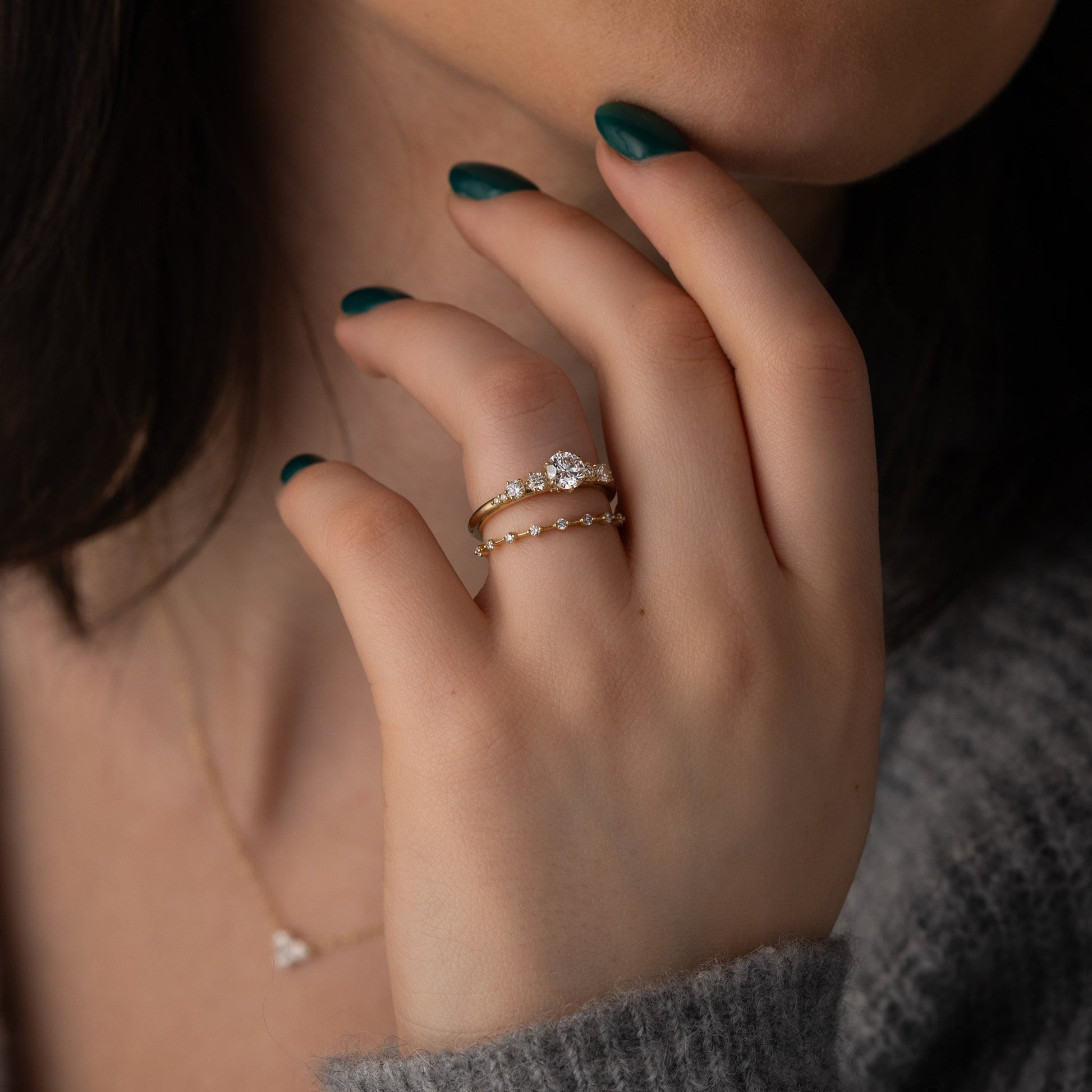 Five Stone Dainty Pave-Round Lab Grown Diamond Engagement Ring