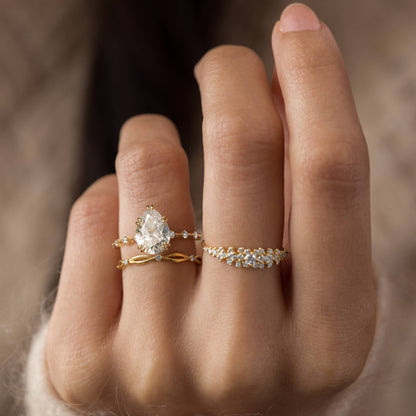 Double Prong Pave-Pear Lab Grown Diamond Engagement Ring